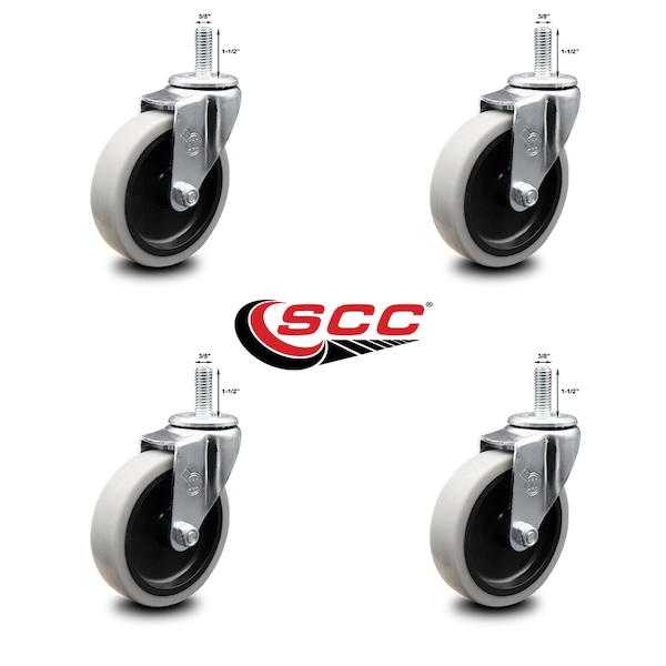 Service Caster 4 Inch Thermoplastic Rubber Wheel 3/8 Inch Threaded Stem Caster SCC, 4PK SCC-TS05S410-TPRS-381615-4 - main